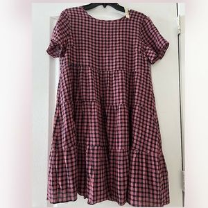 blue and pink plaid dress